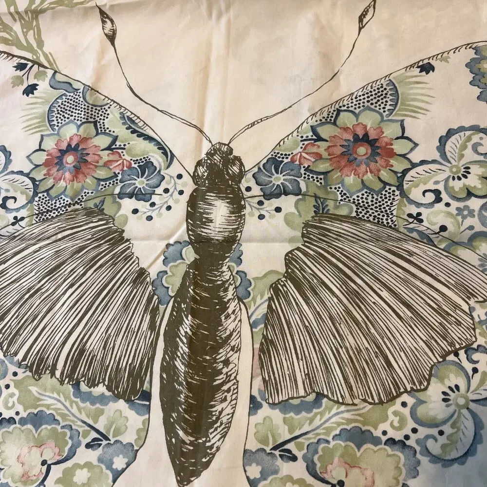 Pottery Barn Butterfly Script French Romantic Cotton Euro Pillow Sham 29”x 29”